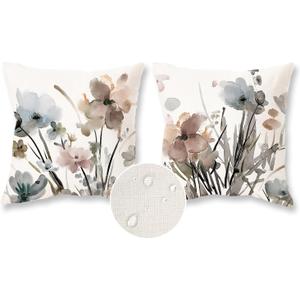 TAJWE Flower Throw Pillow Covers 20x20 Inch Set of 2 Waterproof Watercolor Floral Pillowcases Modern Decorative Cushion Cases for Sofa Couch Porch Home Decor