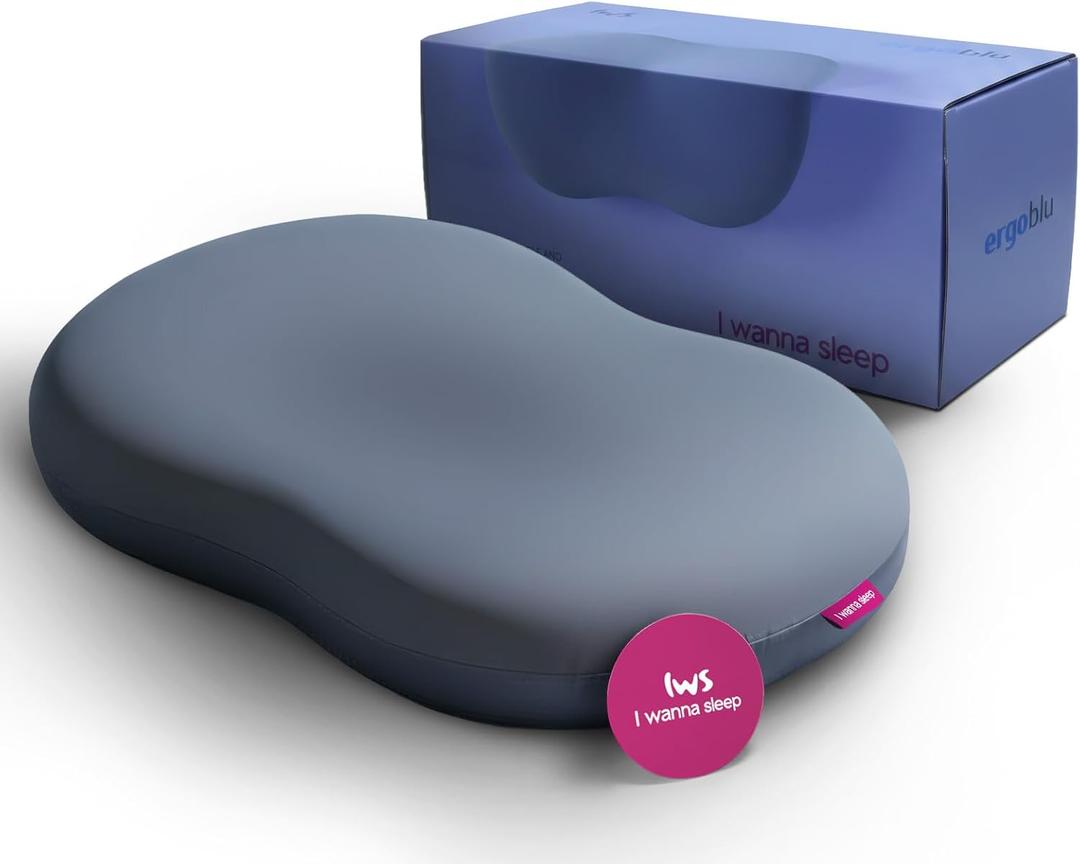 IWS I WANNA SLEEP Ergoblu Cooling Cervical Memory Foam Pillow  Satin-Touch No-Frizz and Anti-Sleep-Line Pillowcase, Orthopedic Neck & Spine Alignment for Back & Stomach Sleepers