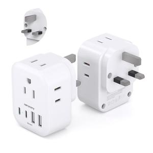 US to UK Plug Adapter 2 Pack, HANYCONY Type G Adapter for Travel with 4 Outlets 4 USB (2 USB C), Power Adapter for US to Ireland London Scotland Kenya Dubai Singapore Hong Kong