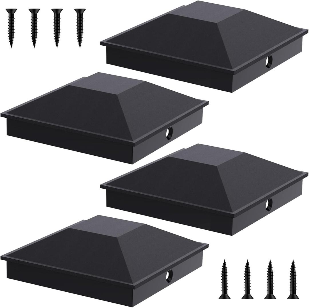 Goovilla 4x4 Post Caps Black(Actual 3.5" x 3.5"), 4 Pack Fence Post Caps with 8 Screws and Easy Installation, Sturdy Waterproof Plastic Deck Post Caps with Frosted Finishing Touch, Protect Wood Post