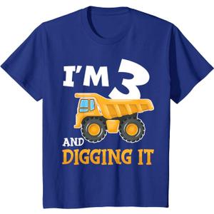 Kids Three 3yr 3rd Birthday Construction Boy 3 Years Old T-Shirt 3T