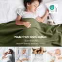 Bedsure GentleSoft 100% Cotton Blanket Queen Size for Bed - Breathable and Lightweight, Soft Cozy Textured Herringbone Woven Blanket for Summer, Olive Green, 90x90 inches