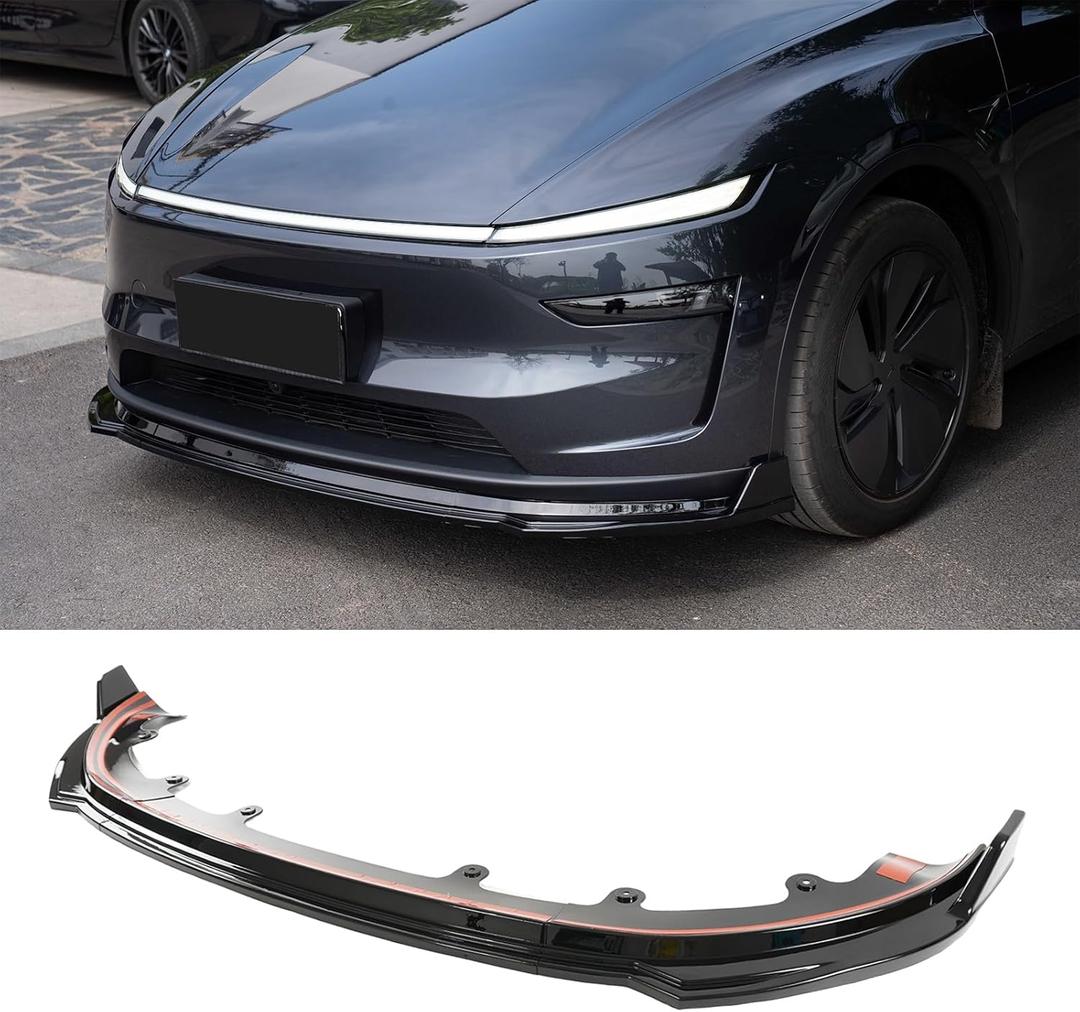 3PCS Front Bumper Lip Spoiler for Tesla Model Y Juniper 2025 Add On Body Kit Lower Air Dam Splitter (Glossy Black)