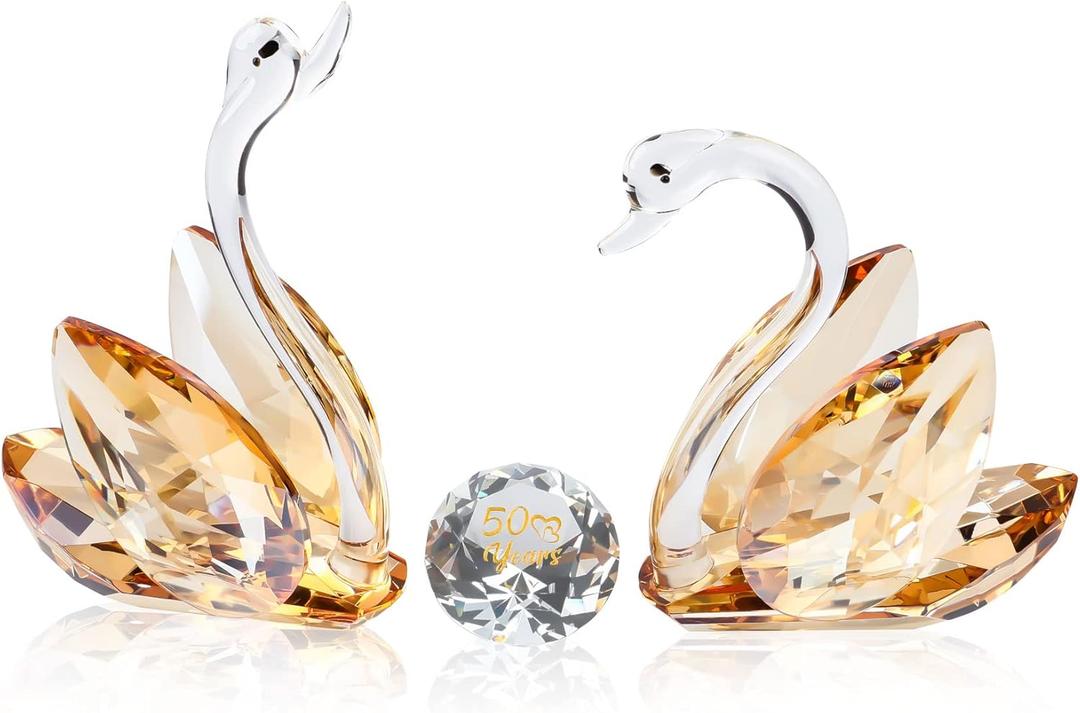 YWHL 50th Wedding Anniversary Swan Gifts for Parents, 50 Years for Couple, Crystal Swan Figurine Decoration for 50 Years of Marriage