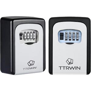TTRWIN Key Lock Box, Resettable 4 Digit Combination Waterproof Safe Storage Security Lock Box, 5 Keys Large Capacity Wall Mounted LockBox for Outside, Home, Office, Garage, 2 Pack