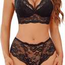 Avidlove Lingerie Set for Women Lace Bra and Panty Sets Sexy Underwear Bralettes Lingerie Outfits (Large, Black)