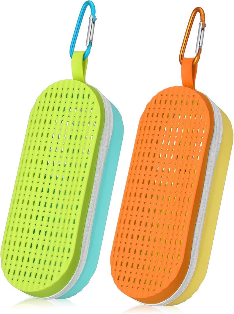 Blueweenly 2 Pcs Swim Goggle Case for Swimming with Hole Zipper Clip Silicone Cases for Goggle Gift (Yellow Orange, Blue Green)