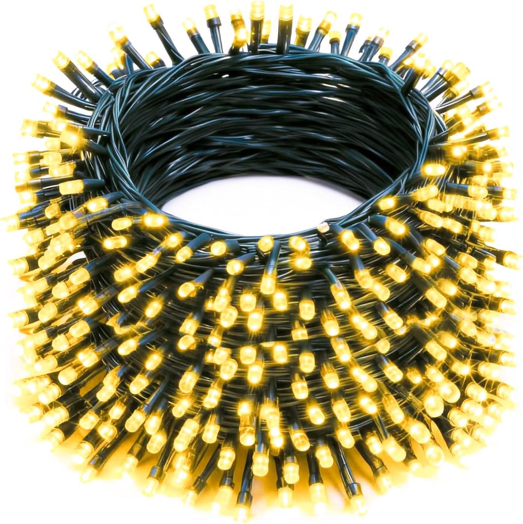 Christmas String Lights Outdoor, 196 FT 600 LED String Lights with 8 Lighting Modes Timer, Waterproof Christmas Decorations for Party Yard Garden Tree Wedding Holiday, Warm White