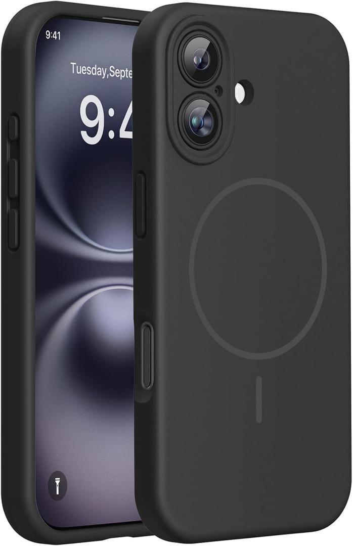 Miracase Compatible with iPhone 16 Case, [Soft Anti-Scratch Microfiber Lining], Compatible with MagSafe, Liquid Silicone Case Shockproof Drop Protection Phone Case for 16,Black