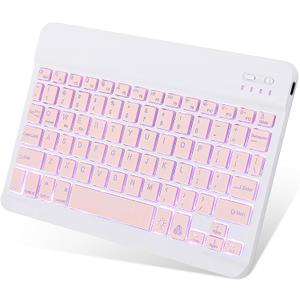 Backlit Bluetooth Keyboard Small Portable Wireless Keyboard Rechargeable Illuminated for Android Samsung Tablet Cell Phone Smartphone iPad A16 11th 10th Generation iPad Pro Air Mini iPhone (Pink)