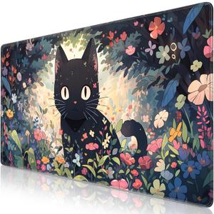 Canjoy Cute Black Cats Anime Mouse pad, 31.5x15.7inch Kawaii Computer Keyboard Mat Extended Large Gaming Mouse Pad with Non-Slip Rubber Base