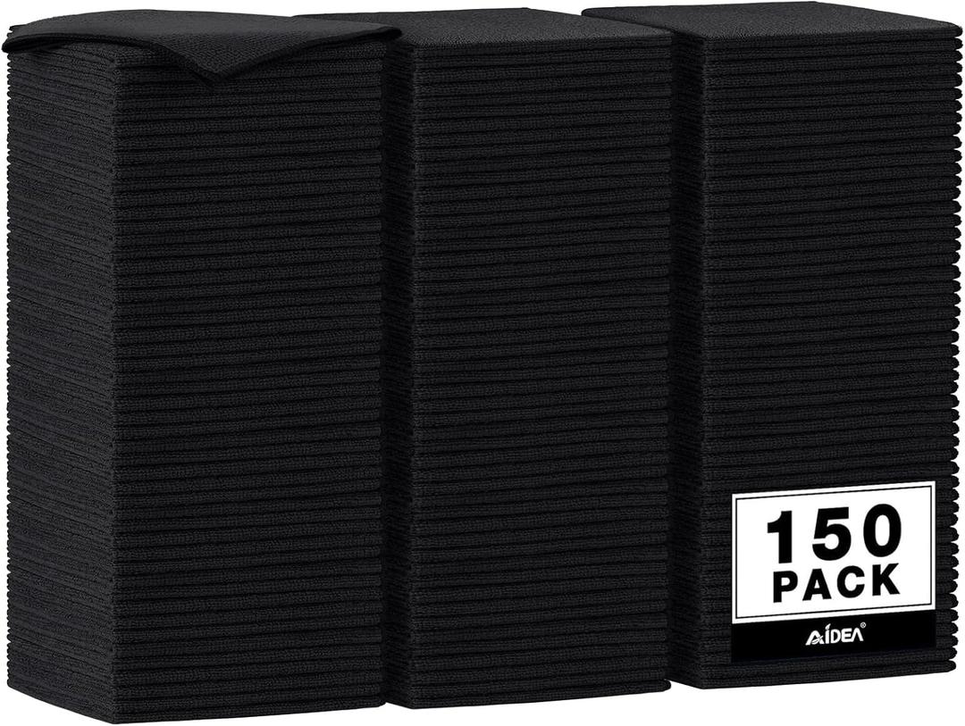 AIDEA Microfiber Cleaning Cloth Black 150PK, Microfiber Towels for Cars, Premium Car Cloths, Dusting Cloth Lint Free Cleaning Rags for SUVs, House, Kitchen, Window, Workshops,1212"