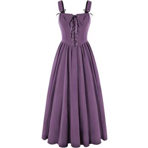 Scarlet Darkness Renaissance Dress Women Lace Up Cottagecore Sleeveless Long Dress Medieval Costume (Purple, S)