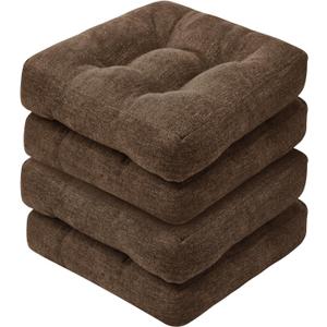 Basic Beyond Chair Cushions for Dining Chairs, Non-Slip Chair Pads, Thick Seat Cushions for Dining Room Chairs, Kitchen Chair Cushions Set of 4, 16" x 16" x 4", Brown