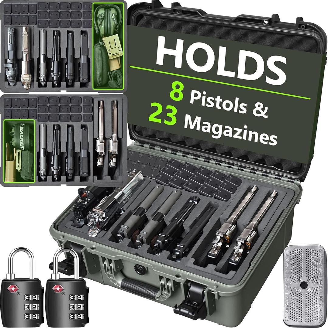 Pistol Case for Multiple Handguns TSA Approved Travel Pistol Case with 2 TSA Locks, Pre-cut Heavy Duty Waterproof Hard Shell Case with Silica Gel Canister