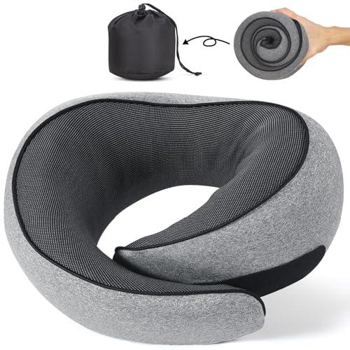 NOCRLG Travel Pillow, Travel Neck Pillow for Airplanes Car, 100% Pure Memory Foam Travel Pillow, Sleeping Essentials for Long Flight 360° Head Support Degree Comfort and Breathability