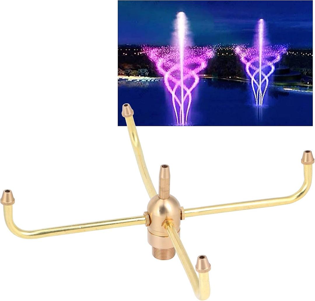 Water Fountain Nozzle,G1/2 Female Thread G3/4 Male Thread,4 Arm Rotate Water Fountain Nozzle Spray Head Sprinkler,Sprayer Fountain Nozzle for Garden, Ponds, Tabletop Fish Ponds