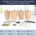 Airy Abode Premium Ash Wood Square Furniture Legs (Full Install Kit) - Pick Your Size and Color