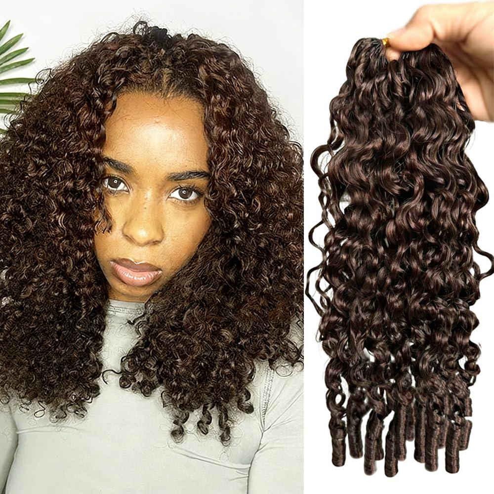 Burmese Curly Crochet Human Hair Pre-Separated Invisble Micro Loop Human Crochet Hair Extensions Seamless and Knotless Feather Crochet Human Hair 20" 4# Medium Brown 100 Strands(2 Pack 120g)