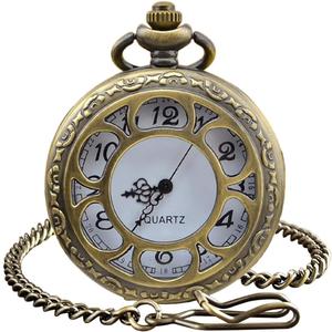 RNONDRY Vintage Quartz Pocket Watch for Men Women Skeleton with Chain & Necklace Gift for Birthday Christmas
