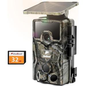 usogood 4k 48MP Trail Camera Solar Powered Trail Cam,Game Cameras with Night Vision Motion Activated Waterproof,Hunting Camera Built in Lithium Battery for Wildlife Monitoring with 32GB Memory Card