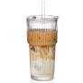 AUFXKOO 20oz Ribbed Glass Cups with Lids and Straws,1 Pack Glass Tumbler with Straw and Lid,Drinking Glasses for Iced Coffee Cups,Juice,Smoothies