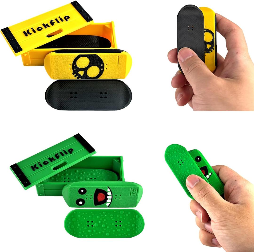 2PCS 3D Printed Fidget Toy Kickflip Fidget for Adults,Flipping Fingerboard Skateboard Fidget Slider with Storage Box
