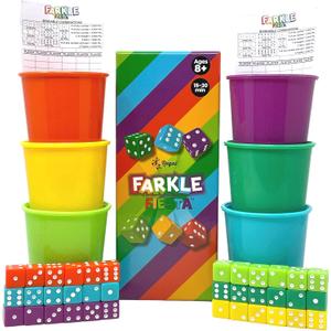 Regal Games - Farkle Fiesta Classic Dice Game w/ 6 Colored Dice Sets, 6 Convenient Dice Cups for Easy Shaking, & 20 Score Sheets - Fun Family Game for Travel, Camp - Ideal for 2-4 Players (Ages 8+)