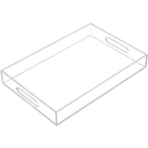 Clear Sturdy Acrylic Serving Tray with Handles-10x15Inch-Serving Coffee,Appetizer,Breakfast,Butler-Kitchen Countertop Tray-Makeup Drawer Organizer-Vanity Table Tray-Ottoman Tray-Decorative Tray