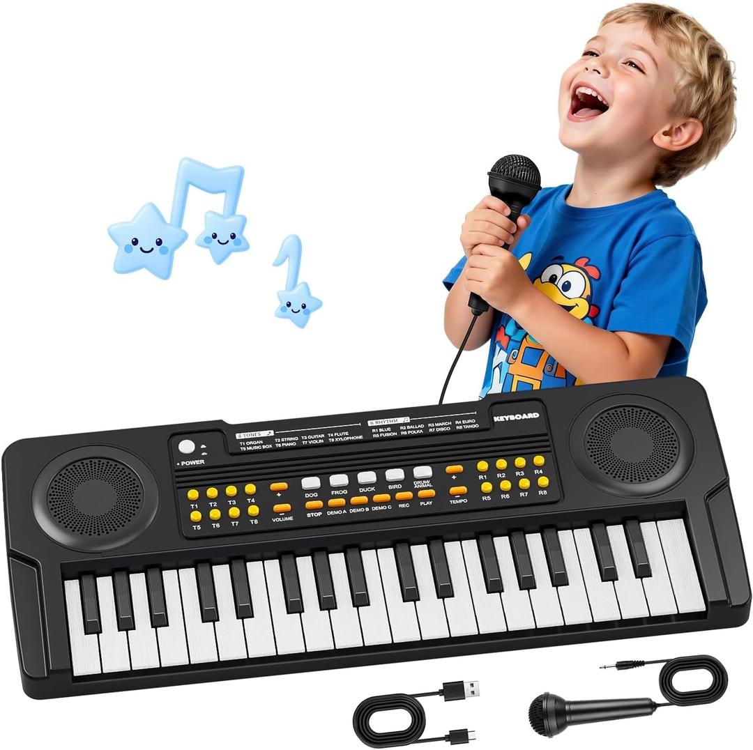 Upgraded Kids Piano Keyboard – 37 Keys Toddler Keyboard with Microphone Learning Instrument Musical Toys for 3 4 5 6 Boys Girls Birthday Gift, Black