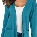 Womens Lightweight Cardigans Long Sleeve Open Front Casual Cardigan with Pockets (Blue-Green, XL)