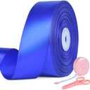 1 1/2 Inch x 50 Yards Satin Ribbon - Wide Solid Fabric Ribbon for Gift Wrapping, Wedding, Party Decorations, Hair Bows, Chair Sash, Crafts - Includes  Tape Measure and 1 Scissors (Royal Blue) Set of 2