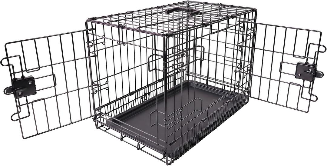 Amazon Basics Portable, Foldable Metal Wire Dog Crate with Removable Tray, Double Door, Divider Panel, Easy to Assemble, 22 x 13 x 16 in, Black