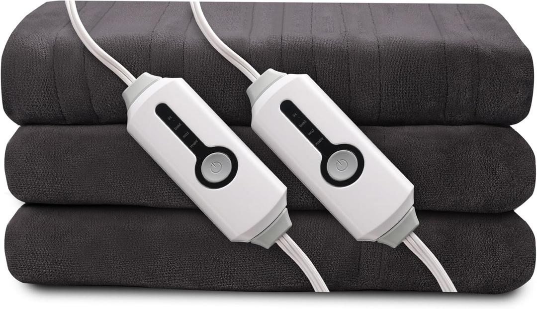 Electric Heated Blanket 84"x90" Queen Size, Soft Coral Fleece, Dual Controllers with 4 Heating Levels and 10 Hours Auto-Off, Machine Washable, Cozy Plush Fabric for Home, Dark Grey