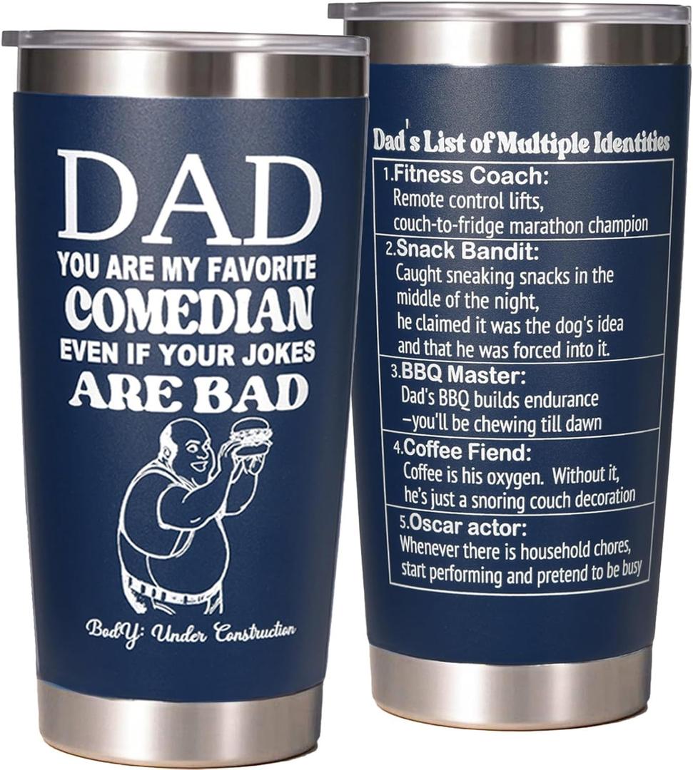 Gifts for Dad from Daughter, Son, Kids, Fathers Day Gift for Dad, Funny Birthday Gift Ideas for New Papa, Step Bonus Dad's, Husband, Stainless Steel Tumbler 20Oz (Navy Blue)