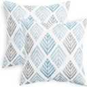 CaliTime Throw Pillow Cases Pack of 2 Cozy Fleece Two-Tone Geometric Tree Leaves Decorative Cushion Covers for Couch Bed Sofa Farmhouse Decoration 18 X 18 Inches Smoke Blue Grey