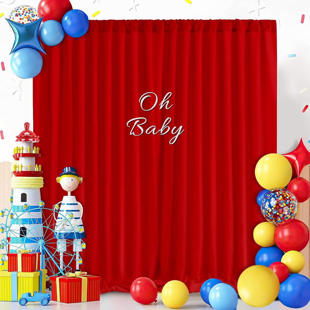 Red Backdrop Curtains 30ft x 10ft: Polyester Photography Backdrop Drapes - Wedding Party Christmas Backdrop Decorations, 6 Panels 5ft X 10ft
