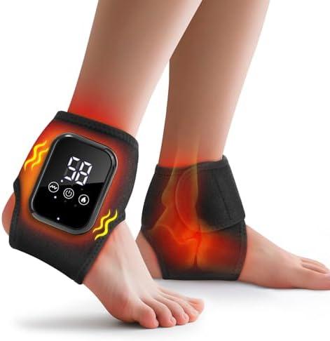 DREAMSOME 2 Pack Cordless Ankle Heating Pad, Ankle Massager with Heat for Pain Relief, Heated Foot Brace Wrap with 3 Temperature Levels and 3 Vibration Modes for Men and Women, Auto Shut Off
