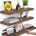 BAYKA Floating Shelves for Wall, Set of 3, Wall Mounted Rustic Wood Shelves for Bathroom, Bedroom, Living Room, Kitchen, Small Hanging Shelf for Books/Storage/Room Decor, Walnut-Like, 15.7in