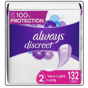 Always Discreet Women's Incontinence Liners Very Light, Long 44 x 3 = 132 ct, Box of 3