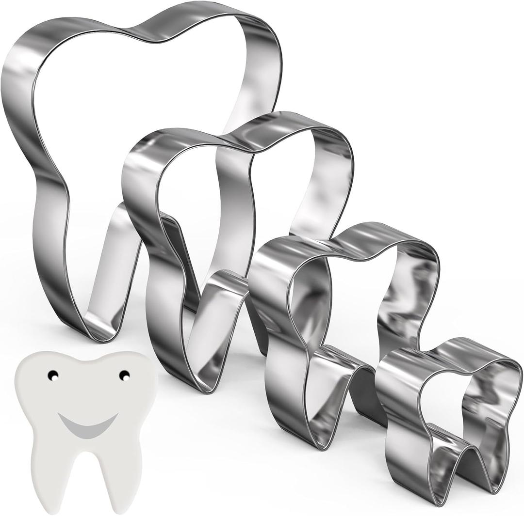 Havawish 4 Pcs Cookie Cutter Set 2 in to 5 in Cookie Cutter Stainless Steel Cookie Cutter for Baking Fondant Fruit Bread Birthday Party Decorations(Tooth)