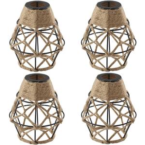 Metal Cage Handcrafted Woven Lampshade in Natural Neutral Jute Rope Industrial Style Lighting with Elegant Patterns for Wall Sconces Ceiling/Pendant Lights Table/Floor Lamps Home Decor - 4 Packs