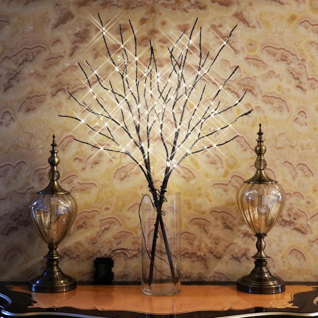 Lighted Branches for vases Prelit Branches 33IN 100 LED Fairy Lights Battery Operated Lighted Twigs Branches for Xmas Christmas Decorations Indoor Outdoor Home Office Party Decorations