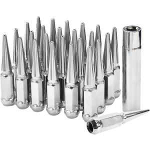M14X1.5 Spike Lug Nuts - 24pcs OEM Wheel Lug Nuts Compatible with Grand Cherokee, Ram 1500, Tundra Sequoi, F-150, Expedition, Sierra 1500, Chrome Acorn Wheel Nuts with Socket Key (Silver)
