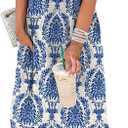 WIHOLL Women's Summer Short Sleeve Dresses Maxi Dress Vacation Beach Sundresses 2026 with Pockets (Large, Floral Blue Boho)