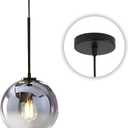 KCO Lighting Modern Black Globe Pendant Light Mercury Glass Ceiling Pendant Light Mid Century Silver Kitchen Pendant Lighting Over Island Dining Room Light Fixtures Over Table, 20cm Silver