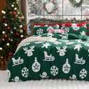 Bedsure Fluffy Christmas Duvet Cover Set - Ultra Soft Plush Shaggy Comforter Cover Queen Size, Warm Flannel Fleece Bed Sets for Winter, 3 Pieces, Gingerbread Man Pattern, Green (Queen (90" x 90"))