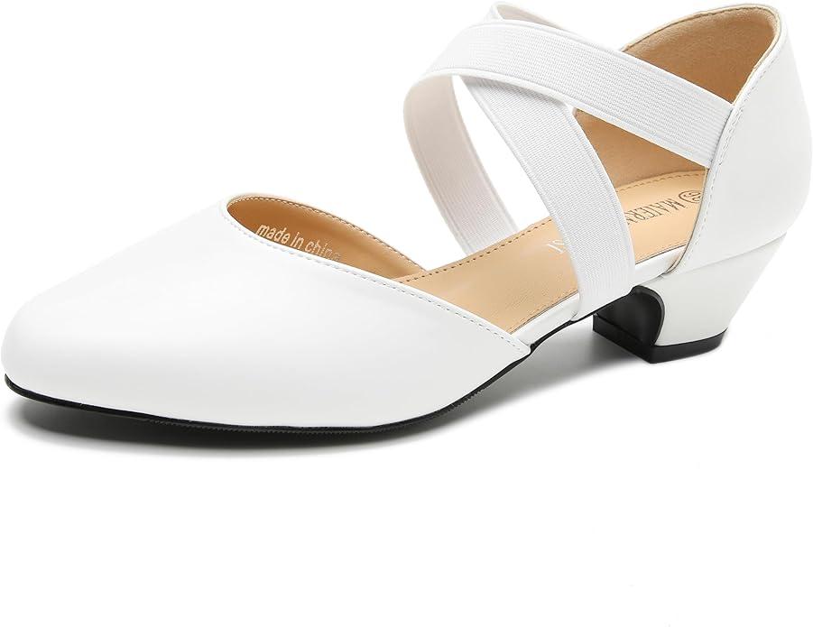 Women's Low Block Heel Pumps with Elastic Cross Straps, 1.57 Inch Heel Pull On Dress Dance Shoes(41)