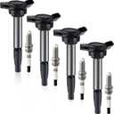 Pindex 4 Pack Ignition Coils and Double Iridium Spark Plug UF596 UF619 Coil Pack Kits Compatible with Toyota Pontiac Corolla Lexus Scion Matrix CT200h 2008-2017 1.8L L4 90919-02258,Black