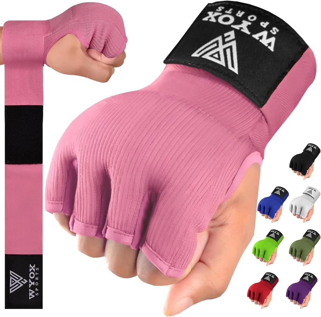 WYOX Gel Boxing Hand Wraps Inner Gloves for Men & Women  80cm Quick Wrist Strap, Padded Knuckle Support, Fingerless MMA Muay Thai Kickboxing Wraps for Training, Punching & Martial Arts (Pink)